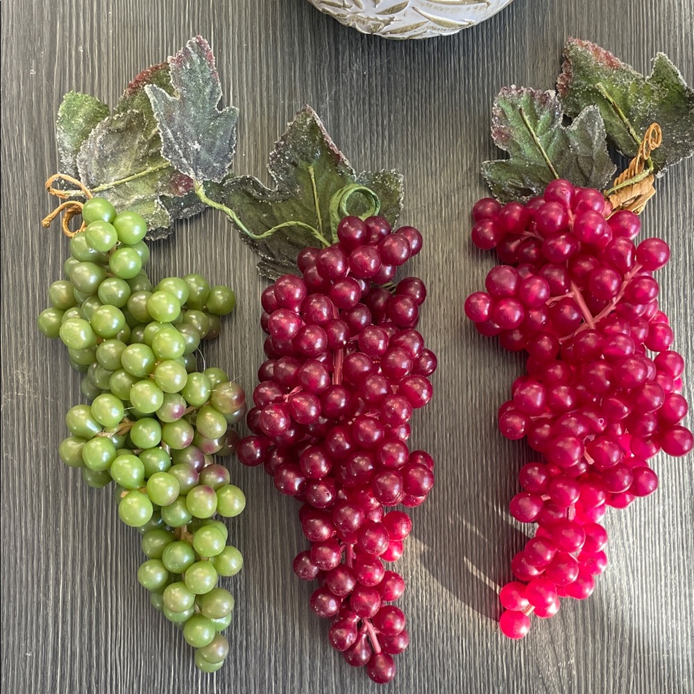 Lot of 3  Festive Grape Clusters  - Green, Purple and Red Sugared Leaves